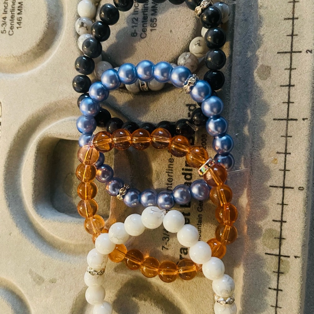 Elegant Beaded Bracelet Set - Blue, Orange, White